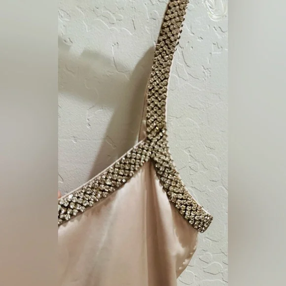 House of CB satin & crystal bodycon dress in champagne, ASO Cassie Euphoria Prom - Picture 5 of 11